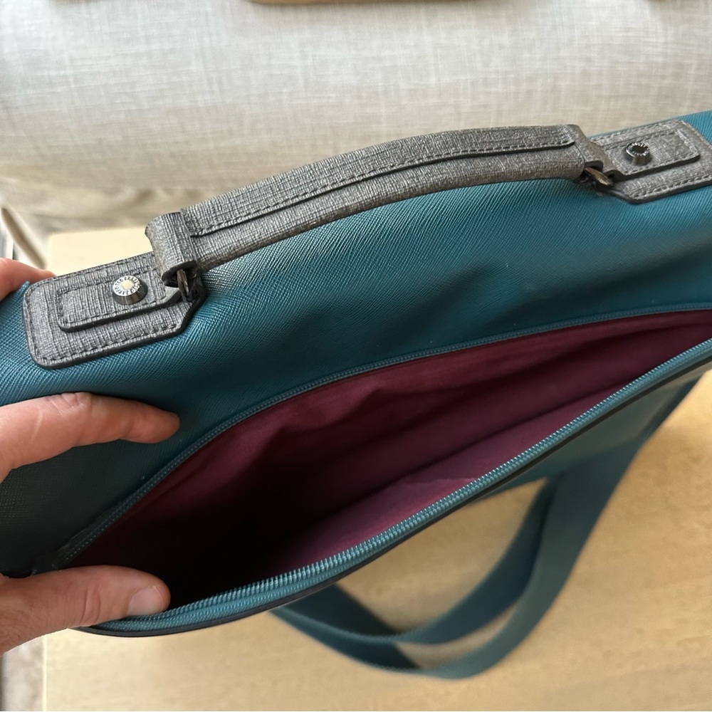 TED BAKER Spies Cross-grain Leather Satchel In Teal - Picture 10 of 16